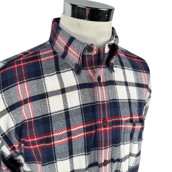 Orvis Flannel Work Shirt Men’s Large Heavy Thick Button Down Red Blue Plaid - Picture 2 of 9